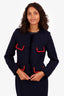 Edward Achour Navy Blue Tweed Jacket With Red Trim Size 36