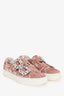 Roger Vivier Pink Velvet Crystal Velcro Buckle Sneakers Size 38
