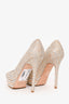 Jimmy Choo Crystal Embellished 'Kendall' Peep-Toe Platform Heels Size 37.5