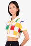 Casablanca Multicolour Check Crochet Polo Size L