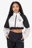 Prada White/Black Re-Nylon Logo Cropped Zip Windbreaker Jacket Size 42