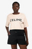 Celine Cream Black Logo Crop T-Shirt Size M