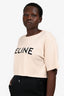 Celine Cream Black Logo Crop T-Shirt Size M
