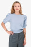 Frame Baby Blue Cashmere Puff Shoulder 3/4 Sleeve Sweater Size M