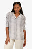Frame Cream Gillian Python Print Silk Button Down Puff Shoulder Blouse Size L