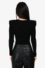 Balmain Black Ribbed Padded Shoulder Bodysuit with Gold Buttons Size 36
