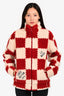 Louis Vuitton x Nigo 2022 Cream/Brick Red Checkered Fleece Zip-Up Jacket Size S Mens