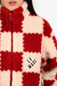 Louis Vuitton x Nigo 2022 Cream/Brick Red Checkered Fleece Zip-Up Jacket Size S Mens