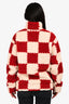 Louis Vuitton x Nigo 2022 Cream/Brick Red Checkered Fleece Zip-Up Jacket Size S Mens