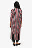 Pleats Please Issey Miyake Grey/Pink Striped Pleated Cardigan Size 4