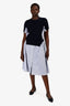 Sacai Navy/White Knit Striped Shirt Midi Dress Size 3