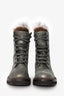 Brunello Cucinelli Grey Metallic Leather Fur Lace-Up Combat Boots Size 39.5