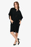 Yves Saint Laurent Black Wool V-Neck Pleated Detail Dress Size 44