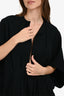 Yves Saint Laurent Black Wool V-Neck Pleated Detail Dress Size 44