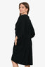 Yves Saint Laurent Black Wool V-Neck Pleated Detail Dress Size 44