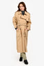 Dries Van Noten Tan Nylon Snakeskin Print Trimmed Long Trench Coat with Belt Size XS