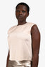 St. John Light Beige Satin Crystal Embellished Shoulder Pad Blouse Size 8