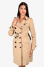 Burberry London Tan Red/Black Contrast Stitch Midi Trench Coat Size 6