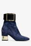 Roger Vivier Blue Suede Square Toe Buckle Ankle Boots Size 36.5