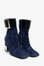 Roger Vivier Blue Suede Square Toe Buckle Ankle Boots Size 36.5