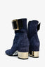 Roger Vivier Blue Suede Square Toe Buckle Ankle Boots Size 36.5