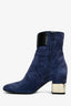Roger Vivier Blue Suede Square Toe Buckle Ankle Boots Size 36.5