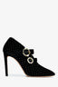 Jimmy Choo Black Velvet Embellished Buckle Stiletto Heels Size 37
