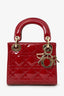 Christian Dior 2022 Red Patent Cannage Leather Mini Lady Dior