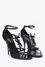 Saint Laurent Black Patent Leather Cassandra Strappy Sandals Size 38.5