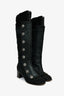 Pre-Loved Chanel™ Grey/Black Nubuck/Knit Button Knee High Boots Size 38
