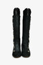 Pre-Loved Chanel™ Grey/Black Nubuck/Knit Button Knee High Boots Size 38
