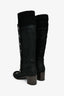 Pre-Loved Chanel™ Grey/Black Nubuck/Knit Button Knee High Boots Size 38