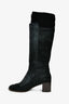 Pre-Loved Chanel™ Grey/Black Nubuck/Knit Button Knee High Boots Size 38