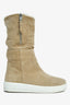 Prada Sport Light Taupe Suede Fur Lined Zippered Boots Size 37.5