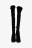 Miu Miu Black Suede Crystal Embellished Heel Knee High Boots Size 38