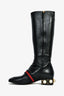 Gucci Black Leather Faux Pearl/Stud 'Peyton' Riding Boots Size 37