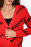 Balenciaga Red Wool Logo All Over Cardigan Size XS