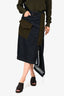 Sacai Dark Denim Green Wool Panel Midi Skirt Size 2