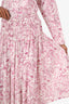 Maje White/Pink Cipunano Printed Ruched Pleated Midi Skirt Size 40