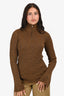 Sandro Brown Sparkly Ribbed Knit Quarter Zip Top Size M