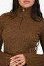 Sandro Brown Sparkly Ribbed Knit Quarter Zip Top Size M