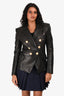 Balmain Black Leather Double Breasted Blazer Size 38