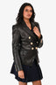 Balmain Black Leather Double Breasted Blazer Size 38