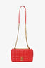Burberry Red Leather Quilted TB Logo Lola Flap Crossbody