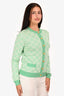 Gucci Green/White Wool/Cotton Supreme Cardigan Size S
