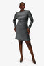 Maje Silver Glittery Long Sleeve Ruffle Detail Dress Size 3
