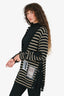 Burberry Black/Beige Knit Striped V-Neck Sweater Size S