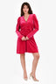 Ganni Pink Velvet V-Neck Long Sleeve Ruched Dress Size 42