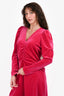 Ganni Pink Velvet V-Neck Long Sleeve Ruched Dress Size 42