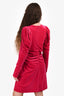 Ganni Pink Velvet V-Neck Long Sleeve Ruched Dress Size 42